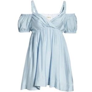NWT OPEN EDIT Cold Shoulder Puff Sleeve Mini Dress in Blue Celestial size M